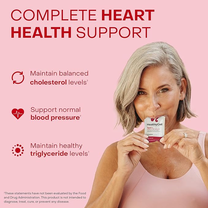 Healthycell Heart & Vascular Health Daily Liquid Supplement - Cardiovascular Support with Beet Root Powder, Resveratrol, CoQ10, Omega-3 & Vitamin K - 30 Gel Packs