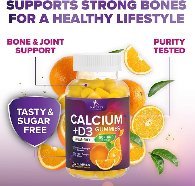 Calcium Supplement Gummies - Sugar Free Calcium Gummy with Vitamin D3 for Best Absorption - Supports Immune Health, Bones & Teeth - Nature's Calcium Chews for Women & Men, Orange Flavor - 120 Gummies