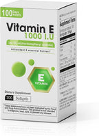 Nutra Vitamin E 1000 IU Softgels (as DL-Alpha-tocopheryl Acetate) – Antioxidant Support, Skin & Hair Health, 100 Softgels – Vitamin E Complex Formula