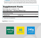 L-Glutamine Premium Powder - 6,000 mg per Serving for Muscle Recovery - Unflavored, Vegan, Non-GMO, Gluten-Free, Dairy-Free, 40 Servings for Improved Performance and Faster Recovery
