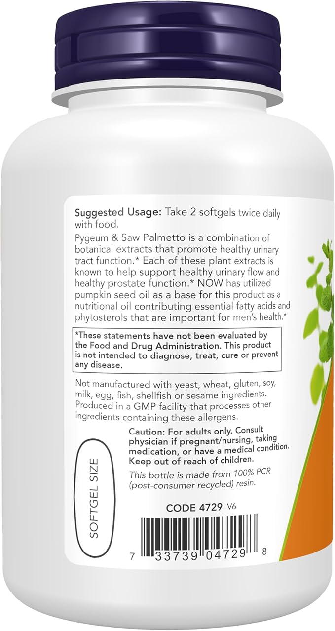 NOW Foods Pygeum & Saw Palmetto 120 Softgel (Pack of 2)