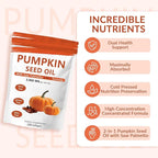 Pumpkin Seed Oil Capsules, 2 in 1 Pumpkin Seed Oil with Saw Palmetto for Hair Growth, 3000mg Per Serving, Cold Pressed, Supports Hair, Heart, Skin Supplement | Non-GMO | 150 Softgels | Only 1 Bag