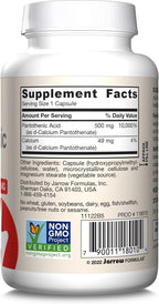 Jarrow Formulas Pantothenic Acid B5 500 mg - 100 Veggie Caps - Essential B Vitamin - Energy Production & Metabolism Support - 100 Servings (Pack of 2)