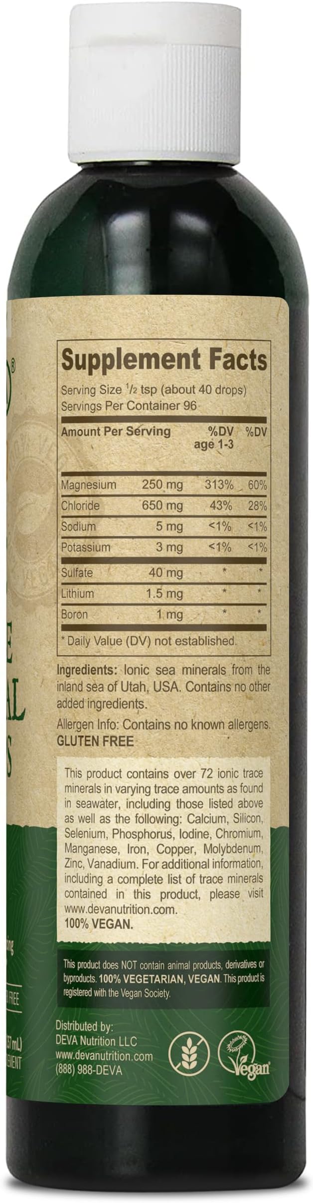 DEVA Vegan Ionic Trace Mineral Drops, Low Sodium, pH Balancing, 96-Day Supply, 8 Fl Oz
