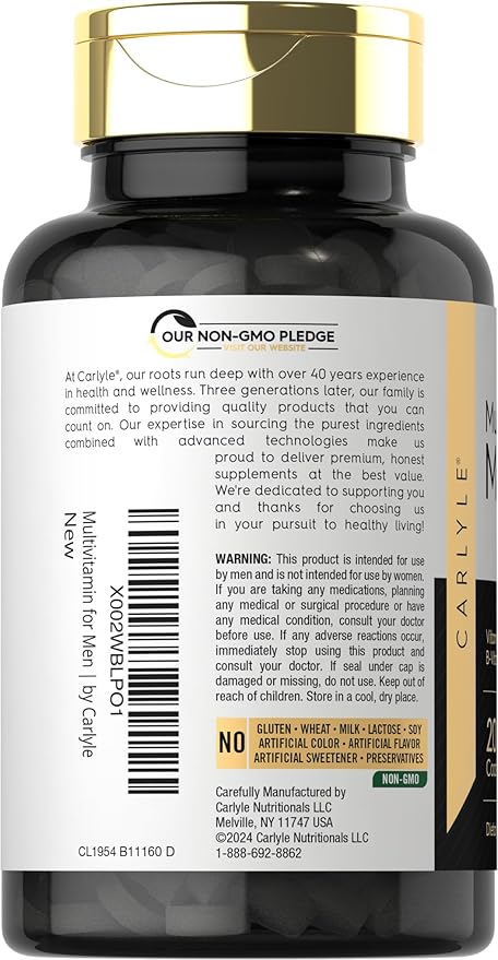 Carlyle Multivitamin for Men 50+ | 200 Count | with B Vitamins, Vitamin D, Magnesium & Zinc | Non-GMO, Gluten Free Supplement