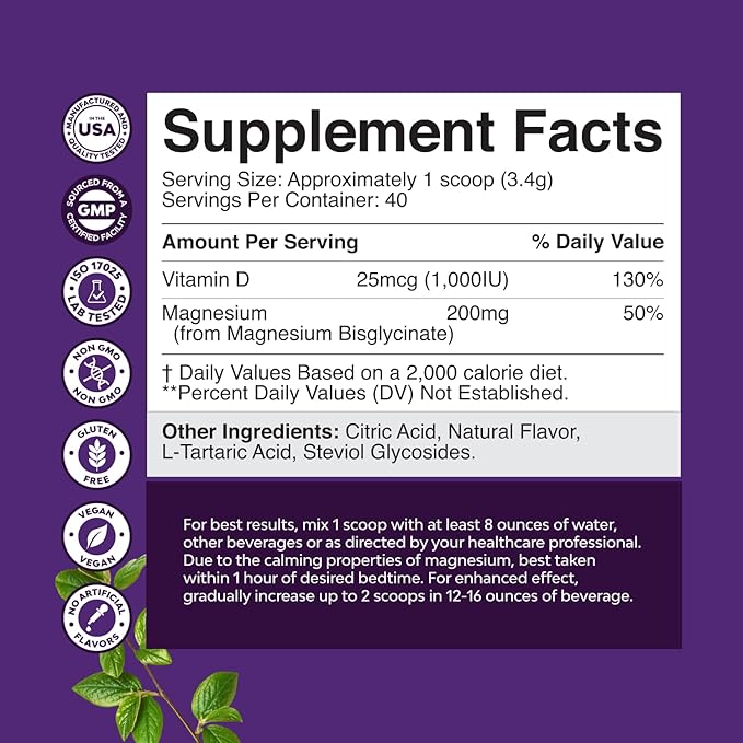 High Absorption Magnesium Glycinate Powder - Vegan Magnesium Powder for Sleep Relaxation & Regularity - Drink Mix Non-GMO Gluten Free & No Artificial Flavors (Honey Lemon) - 136g - 2 Pack