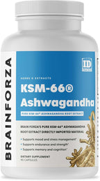 Brain Forza KSM-66 Ashwagandha Organic Pure Root Extract, Strongest 1,000mg Dose, High Potency 5% Withanolides, Hormone Health, Cognitive Support, Organic, Non-GMO, 90 Capsules
