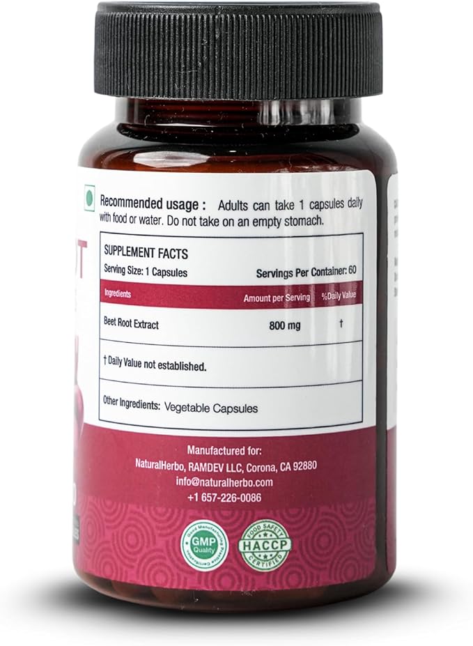 Beetroot Capsules 800mg Tablets | Heart Health, Blood Pressure Support Supplement for Natural Energy & Antioxidant Boost Extract Supplement | Ayurveda Suggested (60 Vegan Capsules)