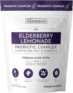 JUST INGREDIENTS Elderberry Lemonade 3-in-1 Probiotic Complex - Prebiotics, Probiotics & Postbiotics - 30 Sticks