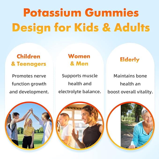 softbear Potassium Citrate 1000mg, Sugar Free Potassium Gummies for Adults Support Leg Cramps & Muscle Health High Potency Potassium Supplement Gummies Orange Flavor 60 Count