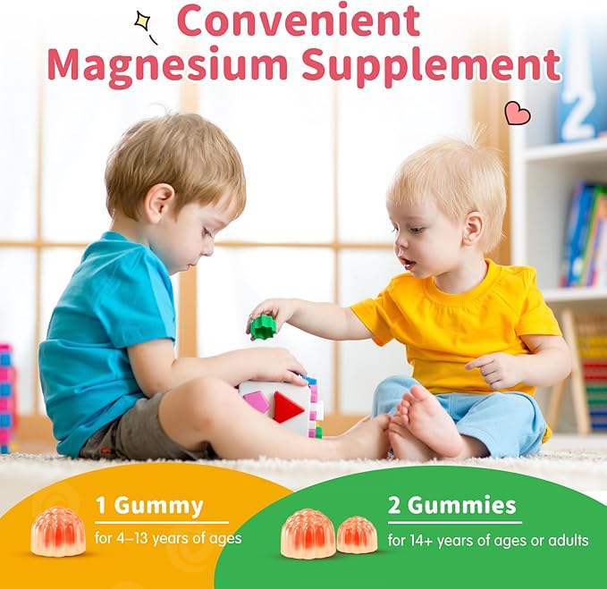 Magnesium Gummies for Kids - Magnesium Glycinate Gummies with L-Theanine, Vitamin B6, D3 for Kids & Adults Sleep, Calm, Relaxation, Brain, Bones, Muscle Relief, Sugar Free Banana & Strawberry 60ct