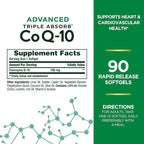 Nature's Bounty Advanced Triple Absorb Co Q-10, Heart Health, Rapid Release Softgels, 90 Ct (Pack of 2)