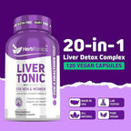 Herbtonics Liver Cleanse Detox & Repair Supplement with Milk Thistle & Artichoke 20-in-1 Liver Support Formula, Energy & Overall Health | Dandelion, Turmeric, Berberine | 120 Vegan Capsules