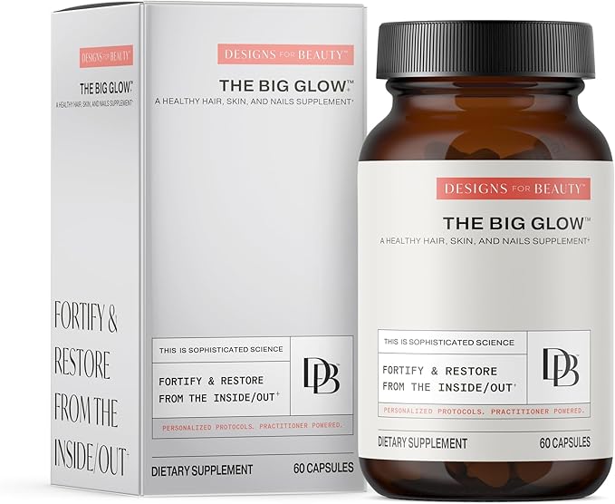 Designs for Beauty The Big Glow (60 Capsules) - for Healthy Hair, Skin and Nails - Supports Collagen Production and Healthy Aging -Includes Keratin, Biotin, Vitamin C and Botanicals