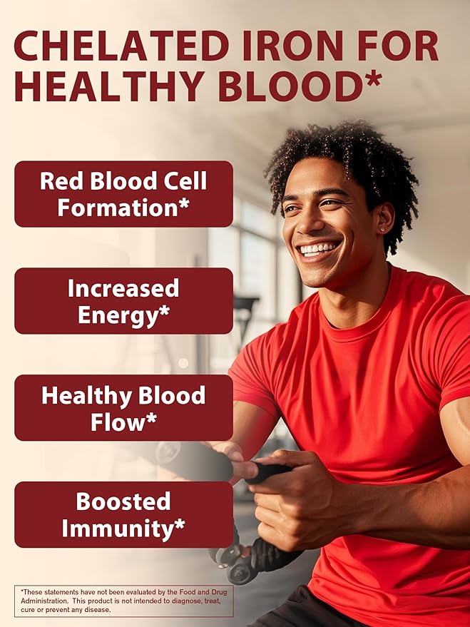 Iron Supplement for Women & Men, 3-in-1 65mg Iron Pills, Bisglycinate, Sulfate, Carbonyl Iron with Vitamin C, Enhanced Absorption, Energy, Red Blood Cell Support, Gentle, 60 Tablets