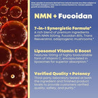NMN 500mg & Fucoidan with Trans Resveratrol, Liposomal Vitamin C, Chaga, Reishi, Maitake Mushroom Extract - NAD+, Mitochondrial, Healthy Aging Support - 60 Capsules, Non GMO, Gluten Free Supplement
