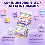 Saffron Gummies for Kids & Adults, 20-in-1 Saffron Supplements with 88.5mg Saffron Extract, B6, B12, C, D3, Magnesium for Calm, Focus, Nerve, Sugar Free, Vegan, Non-GMO, Peach Mango Flavor, 60 Counts