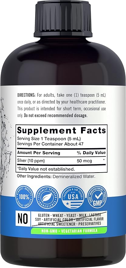 Carlyle Colloidal Silver | 10 PPM | 8 oz (236 mL) | Nano Silver Technology Solutions | Vegetarian, Non-GMO, & Gluten Free Supplement