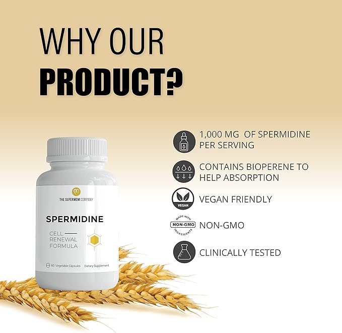 Spermidine Supplement – 120 Vegetable Capsules – Wheat Germ Extract with 1000 mg Spermidine, Enhanced with BioPerine for Optimal Absorption (2-Pack)