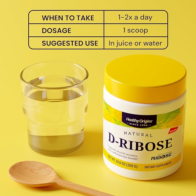 Healthy Origins D-Ribose Powder 5,000 mg per Serving, 10.6 oz (300g) - Featuring BioEnergy Ribose Clinically Studied Pure D-Ribose - Supports Cellular Energy Production, Heart Health & Muscle Recovery