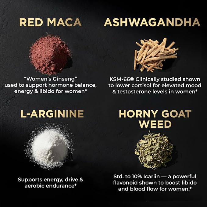 1,450mg Libido Booster for Women w. 30x Strength Red Maca Root, KSM66 Ashwagandha, Horny Goat Weed & Damiana - Pure Peruvian Red Maca Root Capsules Powerful Aphrodisiac & Testosterone for Women