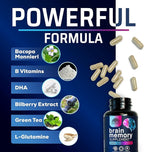 Brain Memory Supplement Pills - 3X Strength Nootropics for Concentration, Clarity & Focus Support - Brain Health Cognitive Vitamins with Bacopa, Phosphatidylserine & DMAE, Brain Booster - 120 Capsules