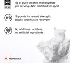 Momentous Creatine Monohydrate Powder - Creatine Powder - Supports Strength, Lean Muscle, & Recovery for Men & Women - NSF Certified for Sport - 5 g per Serving - 30 Servings