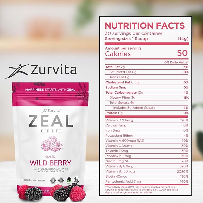Zurvita - Zeal for Life 30-Day Wellness Bag - Wild Berry (Guarana Free) - Nutritional Supplement for Vitality, Immunity, and Wellness - 420 Grams