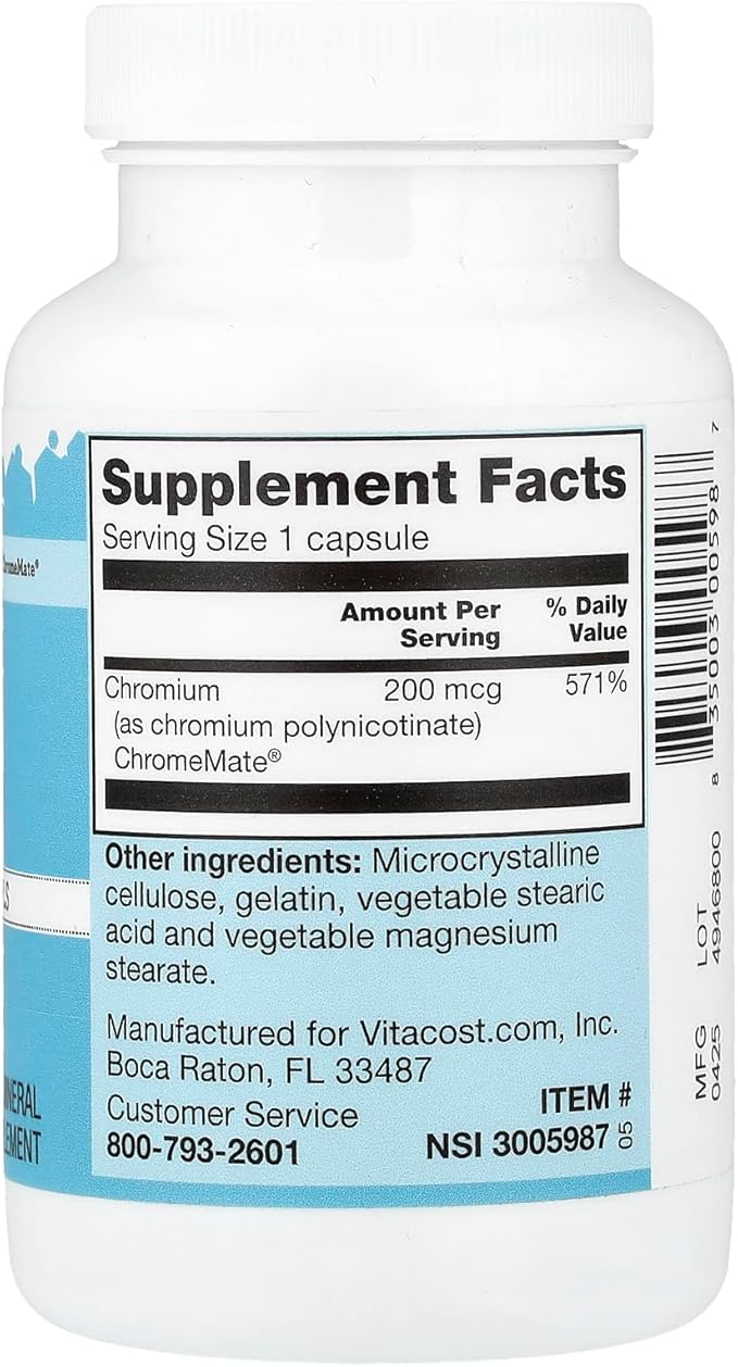 Vitacost GTF Chromium Polynicotinate as ChromeMate - 200 mcg - 300 Capsules