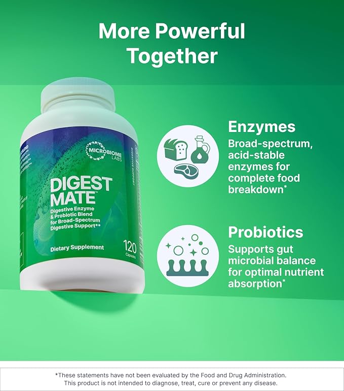 DigestMate Digestive Enzyme and Probiotic Supplement - Broad-Spectrum Digestive Enzymes for Women and Men with 14 Enzymes and Spore-Based Probiotics for Gut Health