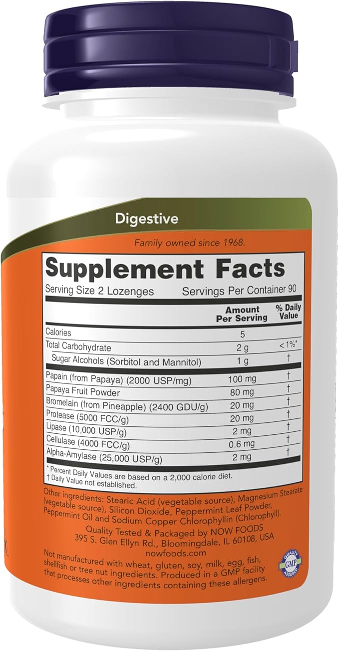 Now Foods - Chewable Papaya Enzymes, 180 Lozenges