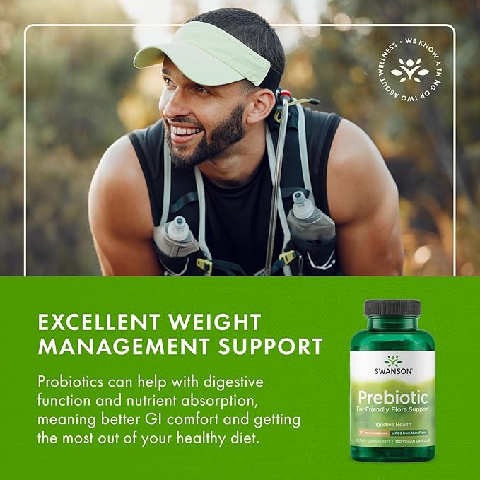 Swanson Prebiotic Fiber Capsules with NutraFlora FOS for Gut-Health-Conscious Adults Seeking Digestive Flora and Immune Support - 750 mg (120 Vegan Capsules, 4 Pack)