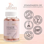 Hair Vitamins Gummies - Sugar Free Hair Growth Support Gummy with Biotin 5000 mcg Per Serving, Vitamin A, B12, C, D, E, Folic Acid - Supports Strong Beautiful Hair and Nails, Vegetarian - 60 Gummies