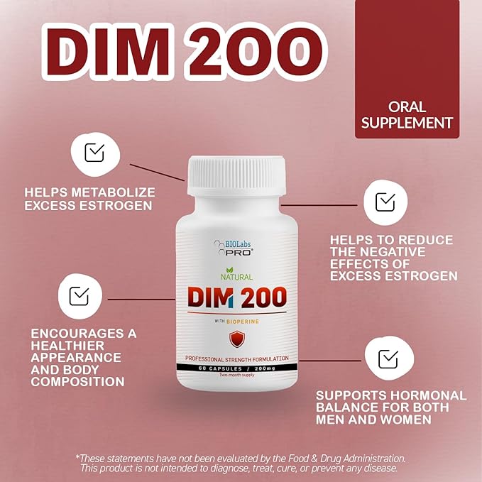 DIM Supplement for Women and Men, DIM 200mg Oral Supplement Hormonal Balance, Hormone Balance for Women and Men, Diindolylmethane Gluten Free Vegetarian Twist Capsules (60 Caps - 2-Month Supply)
