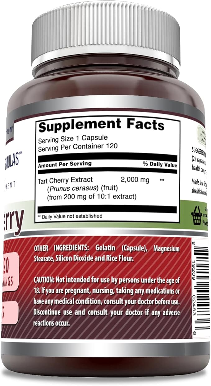 Amazing Formulas Tart Cherry 10:1 Extract Supplement | 2000 Mg per Serving | Capsules | Non-GMO | Gluten-Free | Made in USA (1 Pack | 120 Count)