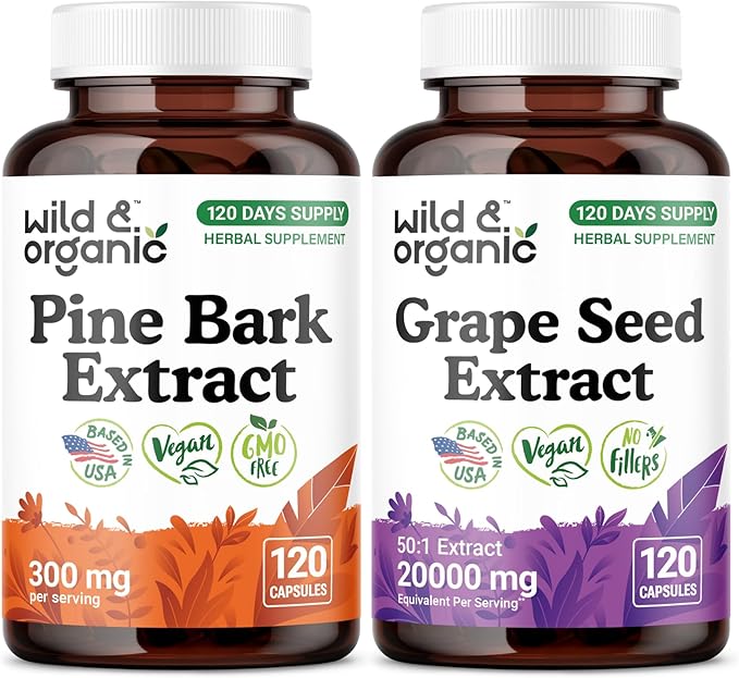 Wild & Organic Pine Bark Extract 120 Capsules & Grape Seed 120 Capsules