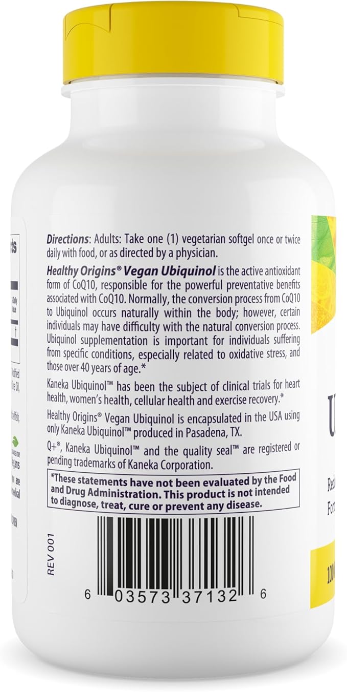 Healthy Origins Vegan Ubiquinol (Active Form of CoQ10), 100 mg - Kaneka Ubiquinol Supplements for Heart Health & Antioxidant Support - Gluten-Free & Non-GMO Supplement - 150 Veggie Gels