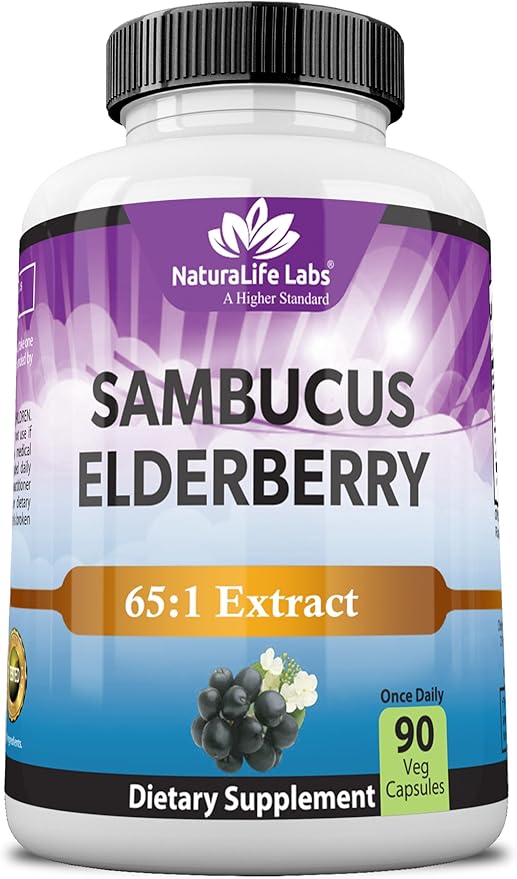 NaturaLife Labs Sambucus Elderberry Capsules – with Vitamin C & Zinc – Immune Support Supplement – 90 Vegan Capsules – Non-GMO & Gluten-Free