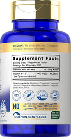 Carlyle B12 Vitamin 1000 mcg | 250 Count | Time Release Tablets | as Cyanocobalamin | Vegetarian, Non-GMO & Gluten Free Supplement