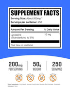 BulkSupplements.com Lycopene Powder - Lycopene Supplement, Lycopene 10mg - Antioxidants Supplement, Gluten Free, 200mg per Serving, 50g (1.8 oz) (Pack of 1)
