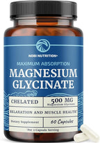 Magnesium Glycinate 500mg | Chelated for High Absorption | Muscle Relaxation, Bones, Heart, Nerve, Sleep & Calm Support for Women & Men | Magnesium Chelate Supplement & Bisglycinate Complex | 60ct