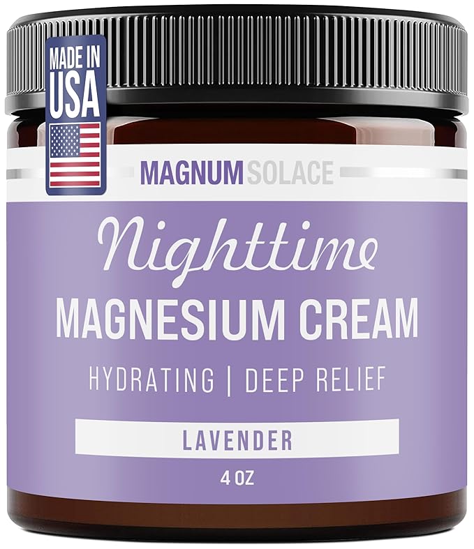 Magnum Solace Magnesium Lotion – Nighttime Magnesium Cream – Apply to Legs, Arms or Chest - Topical Magnesium Chloride – USA Made and Safe for Kids (Lavender)