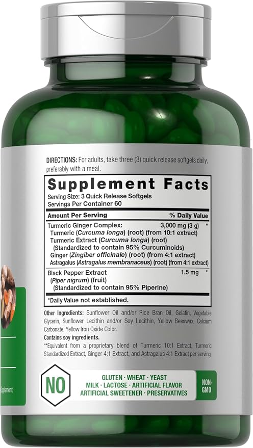Horbäach Turmeric and Ginger Supplement | 180 Softgel Pills | with Black Pepper Extract | Non-GMO, Gluten Free Supplement