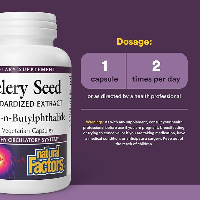 Celery Seed Extract by Natural Factors, Herbal Supplement for a Healthy Circulatory System, 60 Capsules