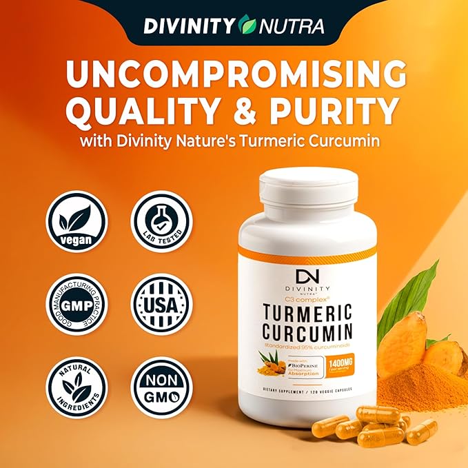 Turmeric Curcumin with BioPerine Black Pepper 1400mg, Support GLP-1 Naturally, Max Absorption Turmeric Supplement for Joint Support with 95% Standardized Curcuminoids C3 Complex, Non GMO, 120 Capsules