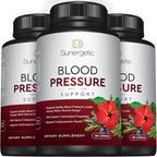 Sunergetic Premium Blood Pressure Support Supplement for Cardiovascular & Heart Health with Garlic, Hawthorn & Hibiscus (180 Capsules)