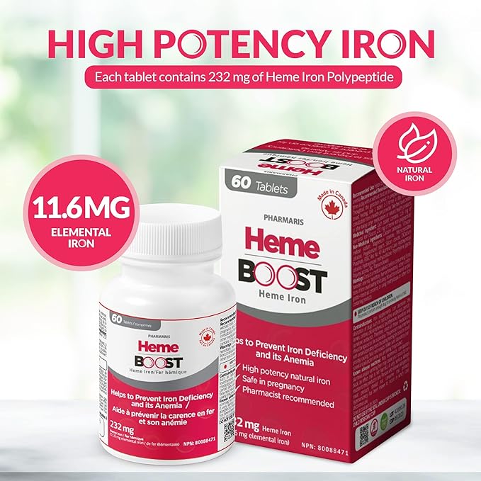 Hemeboost 11.6 mg (232 mg Heme Iron Pills), High Potency Iron Supplement for Women & Men, High Absorption & Gentle on Stomach, Safe for Use in Pregnancy, 180 Tablets (Pack of 3)
