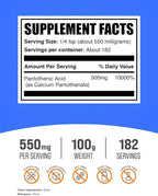 BulkSupplements.com Vitamin B5 Powder - as Calcium Pantothenate, B5 Vitamins - Gluten Free, 500mg of Vitamin B5 Pantothenic Acid per Serving, 100g (3.5 oz) (Pack of 1)