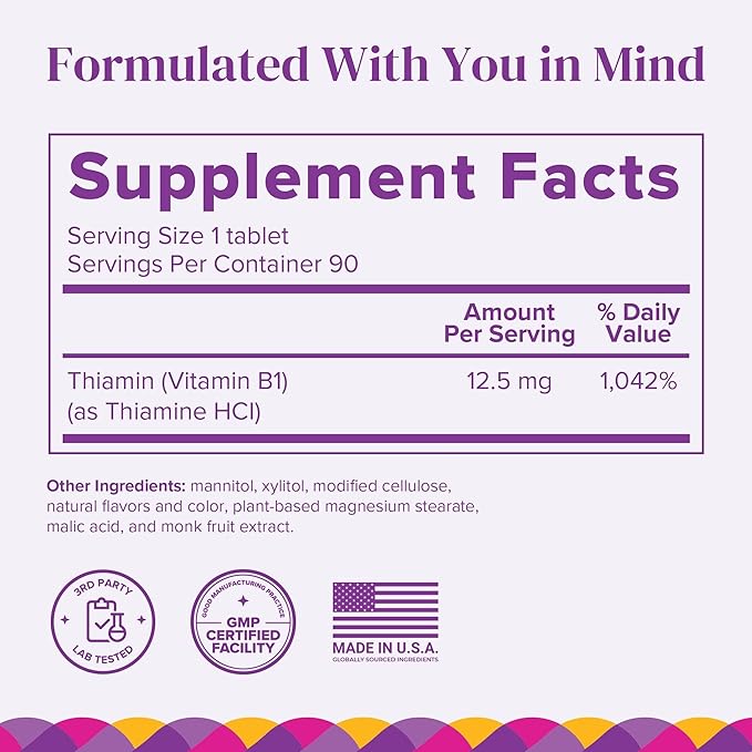 BariMelts Vitamin B1, 270 Fast-Dissolving Tablets (9-Month Supply), Sugar-Free Bariatric Vitamins for Women, Natural Berry Flavor