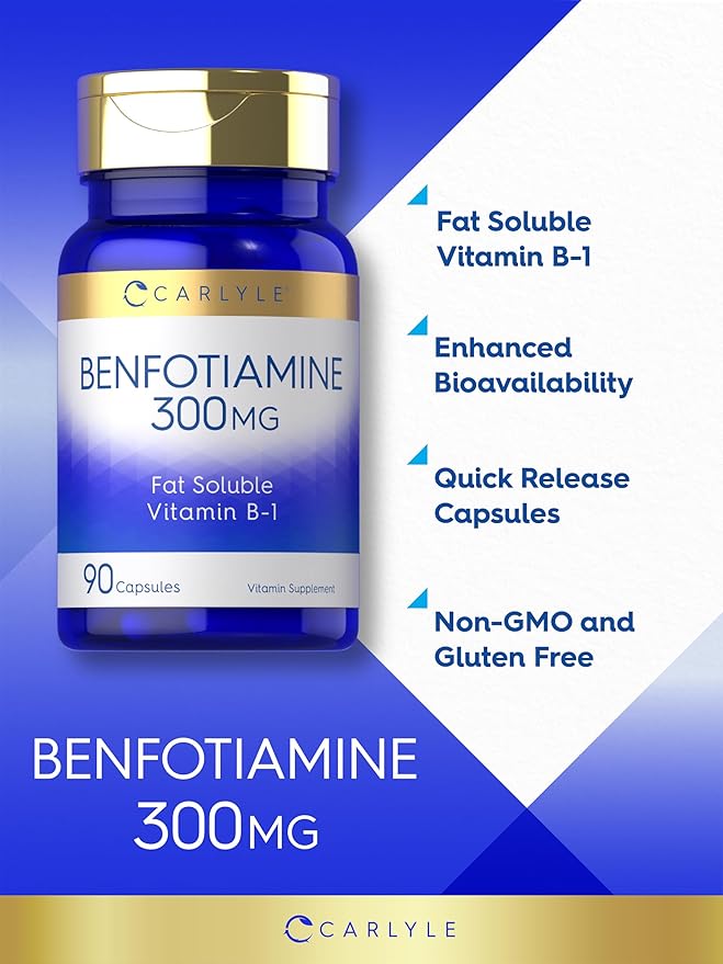 Carlyle Benfotiamine 300mg | 90 Capsules | Fat Soluble Vitamin B1 Thiamine | Non-GMO, Gluten Free Supplement